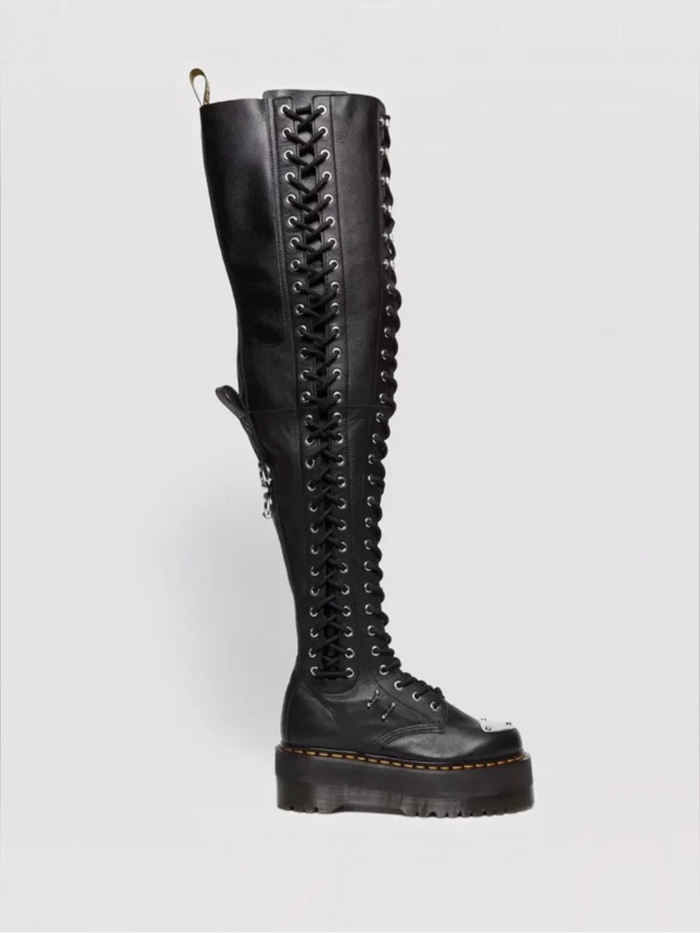 NEW Dr Martens Virginia Max Eyelet Lace Up Leather Black Thigh High Boots Size 6